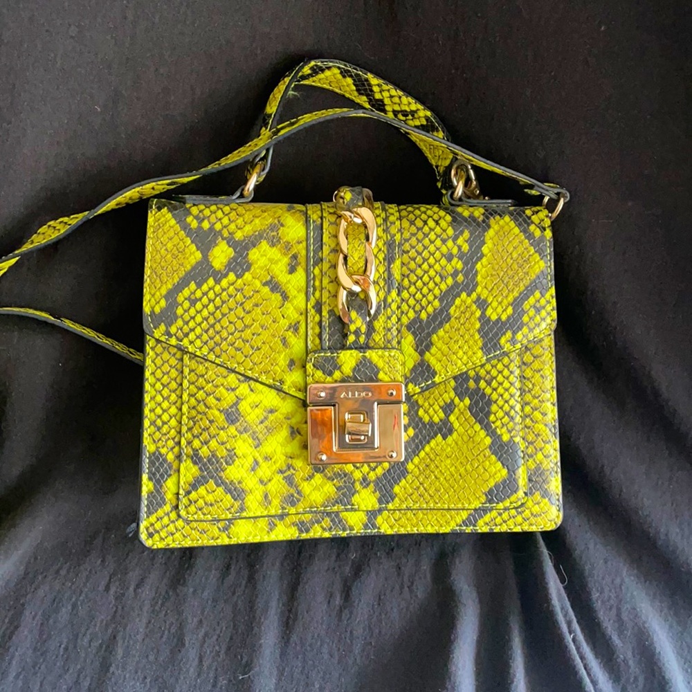 Brand new Aldo lime green snakeskin satchel